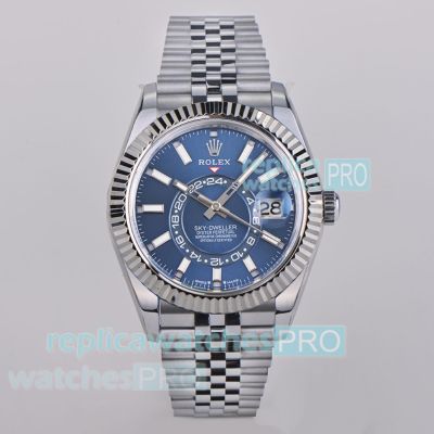 ES Factory Swiss Replica Rolex Sky-Dweller World Timer Blue Dial 42mm Jubilee Watch 